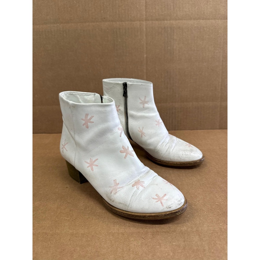 Dries Von Noten Leather Zip-Up Western Ankle Boots White Womens Size 38 EU